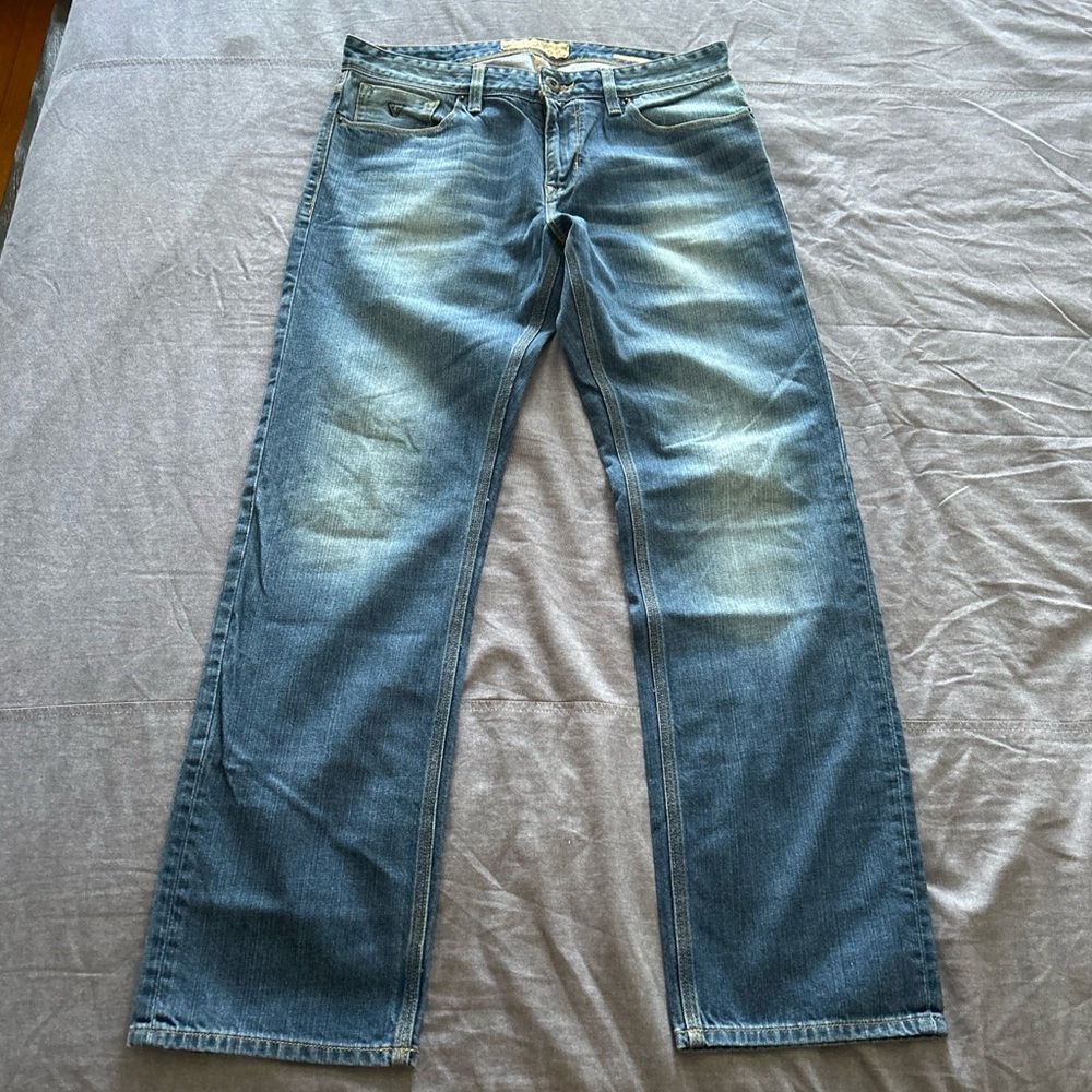 Mens Guess Lincoln Slim Straight Jeans Blue Mid Wash 33